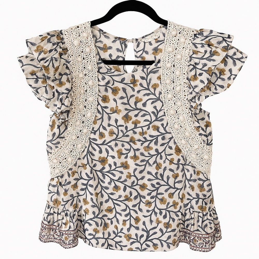 Sea New York Floral Lace Blouse - Cream and Blue